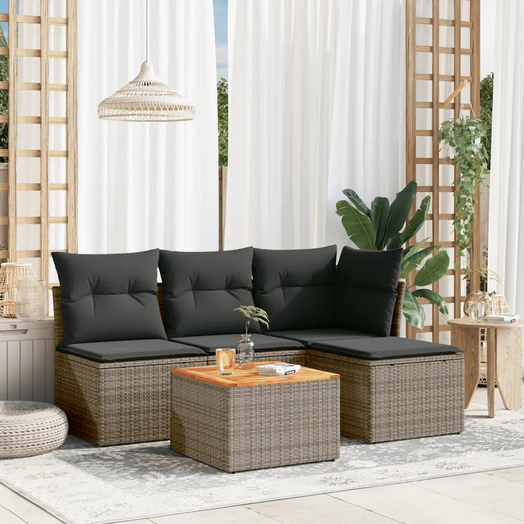 Set Divano da Giardino 5 pz | Set Salotto da Giardino con Cuscini Grigio in Polyrattan