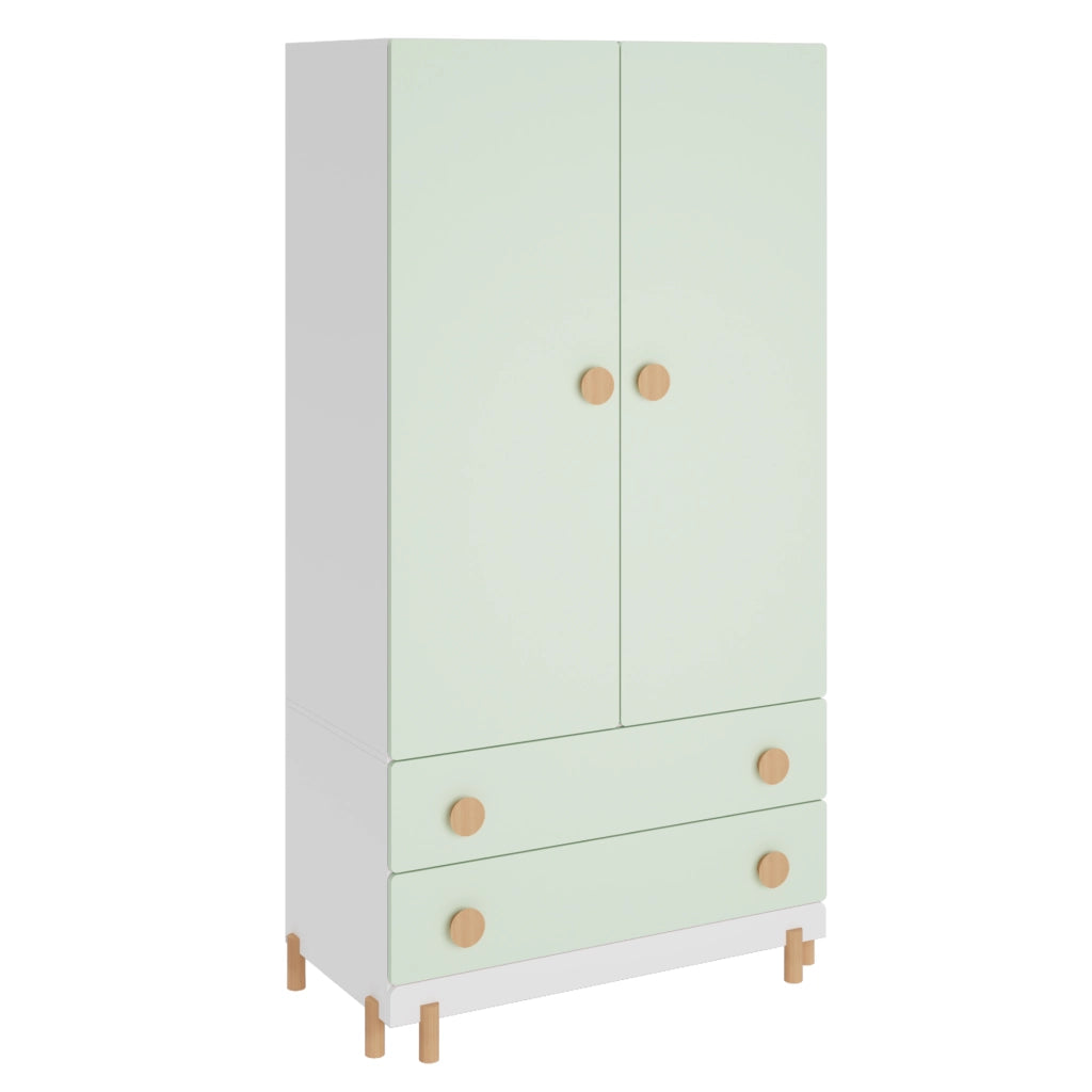 Armadio per Cameretta Vaarentaa a 2 Ante con 2 Cassetti 156x80x41 cm - Bianco/Verde Menta [en.casa]
