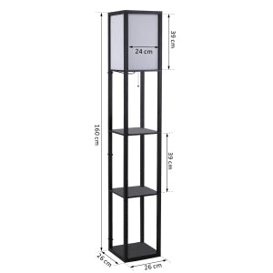 LAMPADA DA TERRA con ripiani 26x26x160 cm MDF nera