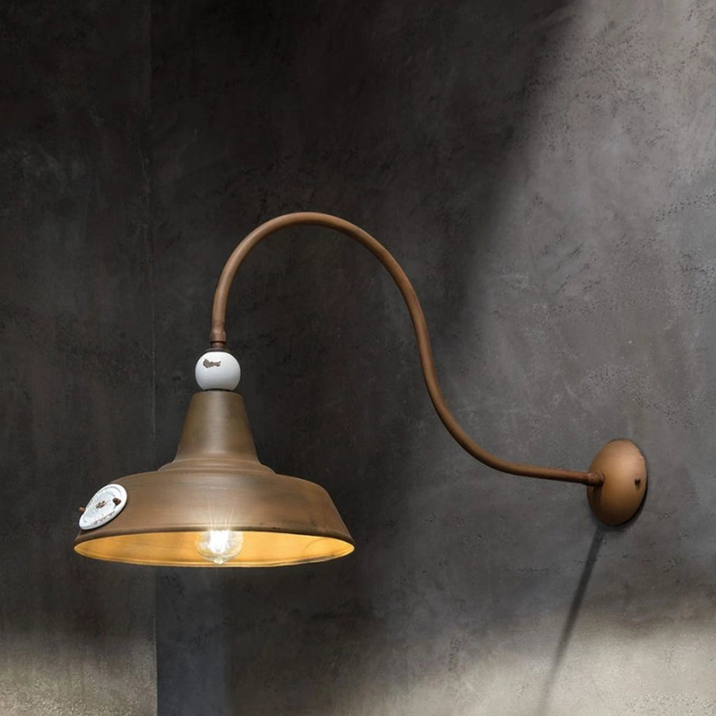 Applique Vintage Grunge Ferro E Ceramica Bianco 1 Luce E27