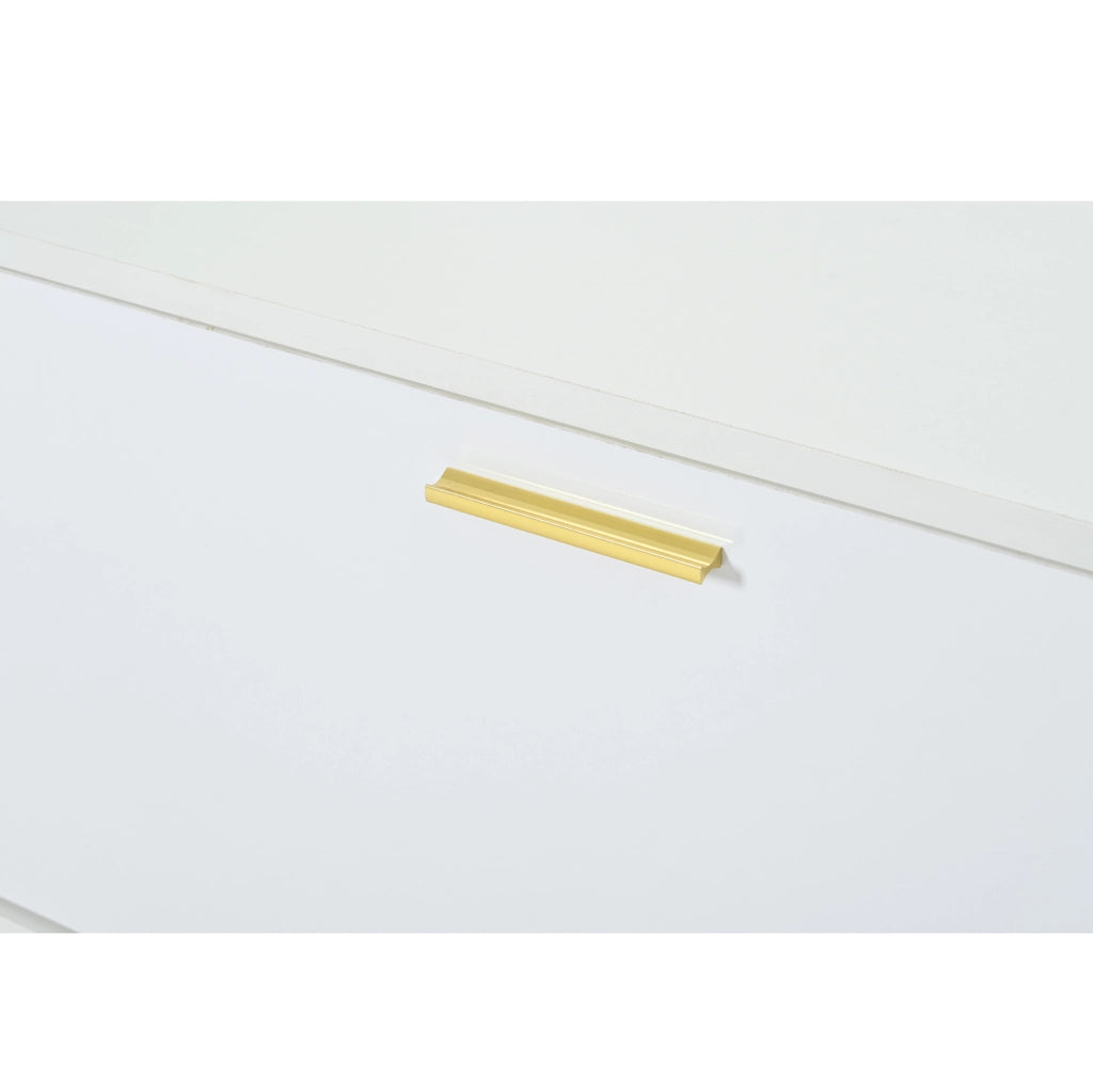 Scarpiera con panca 100x38x68 cm in pannelli truciolari bianco con dettagli oro, 2 ripiani, 1 armadietto, seduta imbottita e piedi in metallo