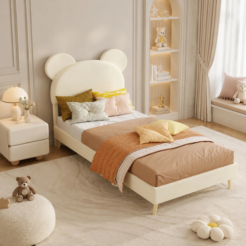 Letto contenitore 90 × 200 cm con testiera imbottita a forma di cartone beige e vano con sollevamento pneumatico