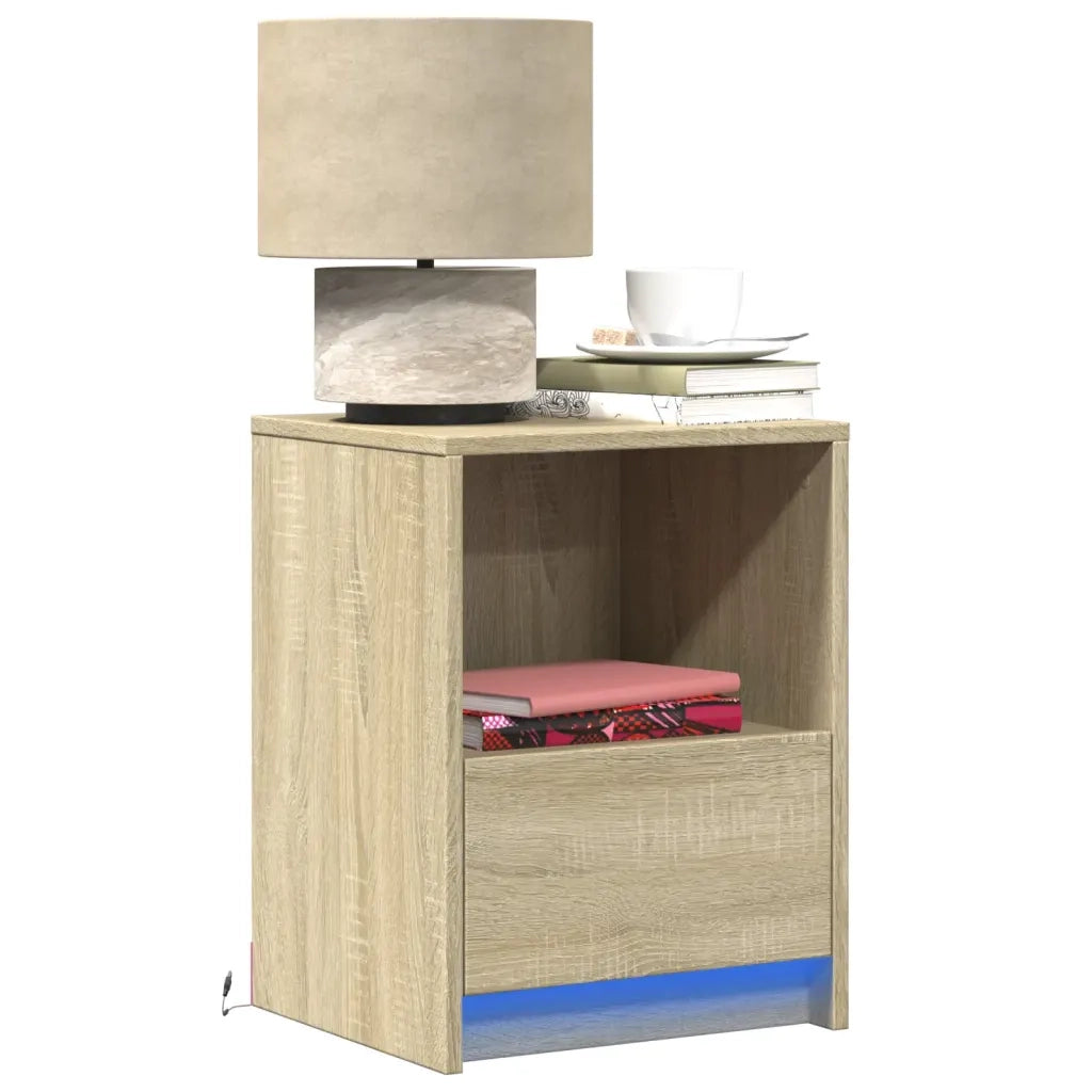 Comodini con Luci LED 2pz-Set di 2 Tavolino da notte Rovere Sonoma in Legno Multistrato 588525