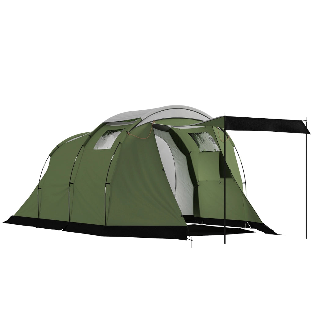 Tenda da Campeggio Familiare per 3-4 Persone Impermeabile 3000mm Verde in Poliestere con Camera e Veranda Robusta