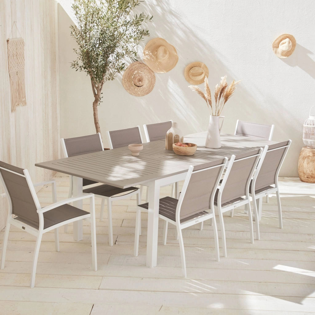 Set tavolo da giardino allungabile in alluminio con 8 posti, bianco