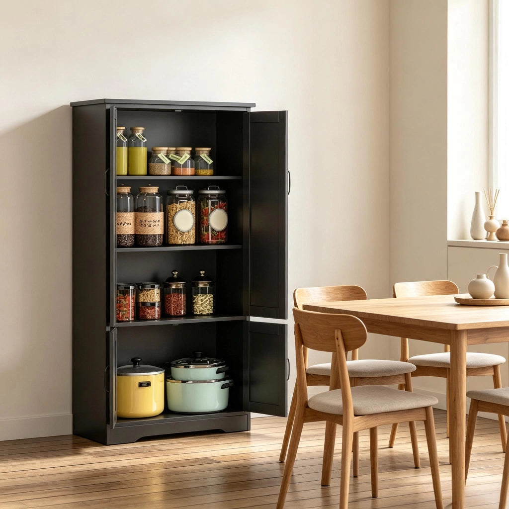Mobile contenitore moderno con 2 ante e ripiani in MDF e pannello truciolare nero 60 × 30 × 123 cm