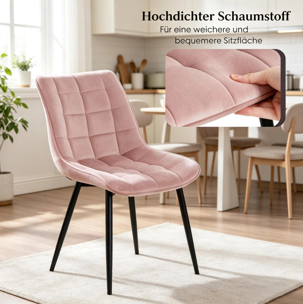 SEDIA Imbottita 46x39 cm in Velluto Rosa Set da 2