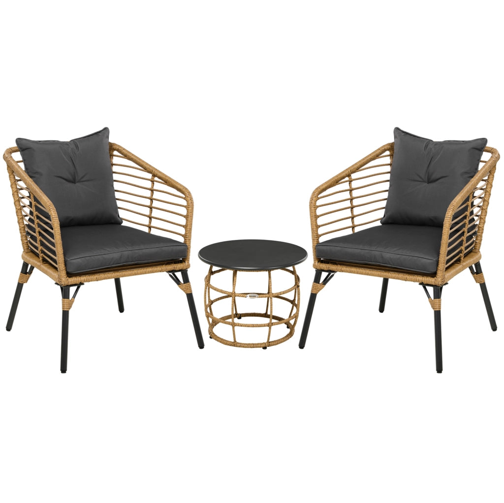 Set bistrot da giardino ULEVR 3 pezzi con 2 poltrone, tavolino e cuscini, rattan PE color sabbia