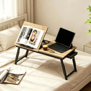 Tavolino da letto per laptop 83;5x33 cm regolabile con cassetto rovere e nero HOMVRA