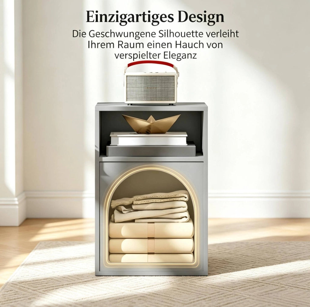 Set di 2 comodini grigi in MDF con ripiani aperti, design curvo, 40x30x60 cm