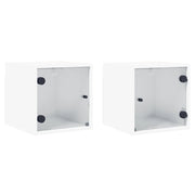 Set di 2 Comodini | Armadio da Notte | Mobiletto da notte con Ante in Vetro Bianco 35x37x35 cm