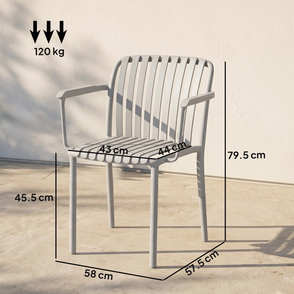 Set di 4 Sedie da Giardino Impilabili 58x57,5x79,5 cm con Braccioli Design a Doghe in Plastica Grigio