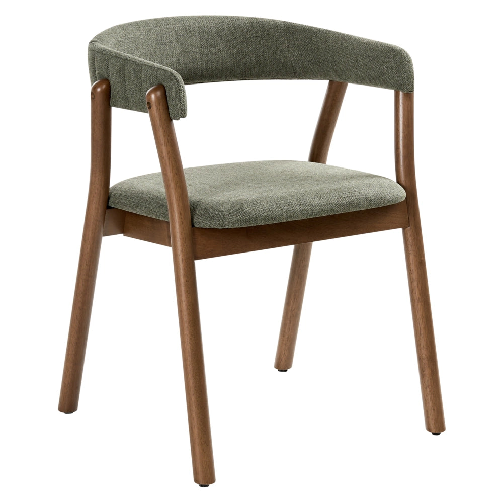 Set di 2 sedie da pranzo in tessuto poliestere marrone scuro e verde Gambe in legno di gomma Stile retrò tradizionale