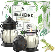 2 x candele di citronella 170 ml con supporto di lanterna in metallo vintage - candele di soja naturali per esterni - candele di citronella per terrazza, giardino e campeggio - regali per esterni.