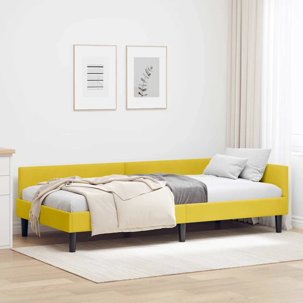 Letto singolo | Letto per adulti | Cornice del letto ad angolo Giallo 90 cm x 200 cm Velluto