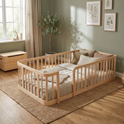 Recinto modulare per bambini 90 × 200 cm in legno ingegnerizzato naturale con barre distanziate 7 cm e base senza fessure