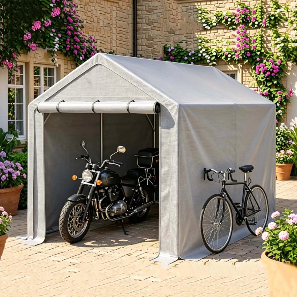RIMESSA da Esterno 296x190x200 cm PE Grigio Scuro con Porta Avvolgibile