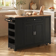 Isola da cucina mobile con piano ribaltabile prese elettriche vano rifiuti MDF nero naturale 131.8 × 40-70 × 93.3 cm