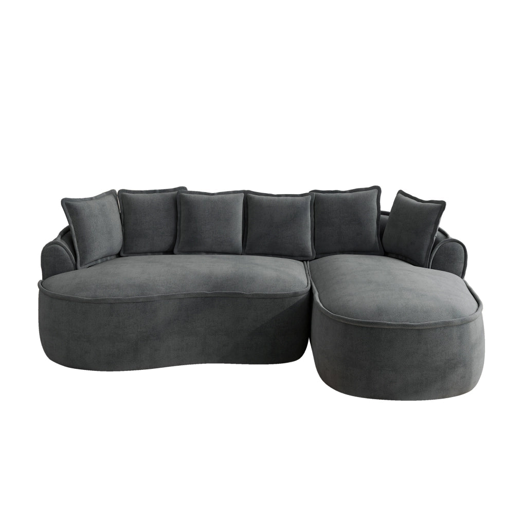 Divano modulare senza telaio ad angolo a L in tessuto chenille grigio con chaise longue extra profonda e cuscini