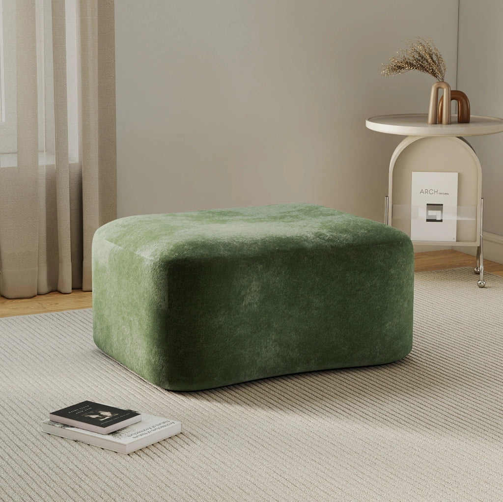 Divano modulare in velluto verde con pouf abbinabile