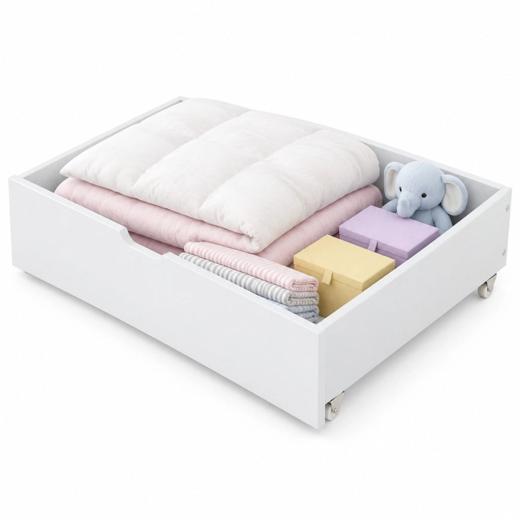 Cassetti contenitori sottoletto con ruote in MDF bianchi per letto da 90 × 200 cm 93 × 66.5 × 20 cm
