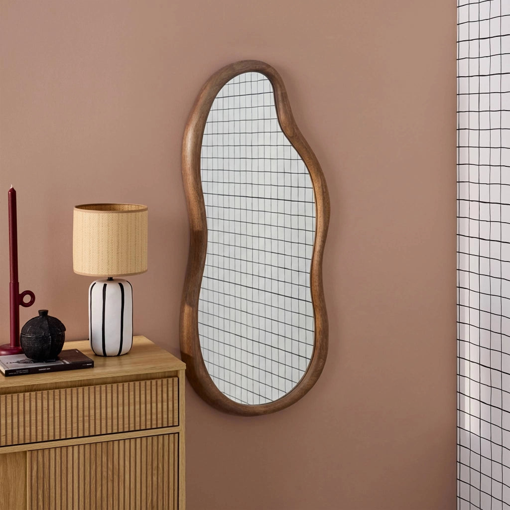 Specchio in legno di gomma, marrone