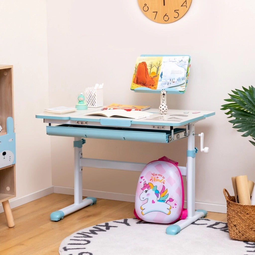 Scrivania per bambini regolabile e sedia da scrivania per bambini, Scrivania per bambini tavolo ergonomico e sedia girevole per computer Blu