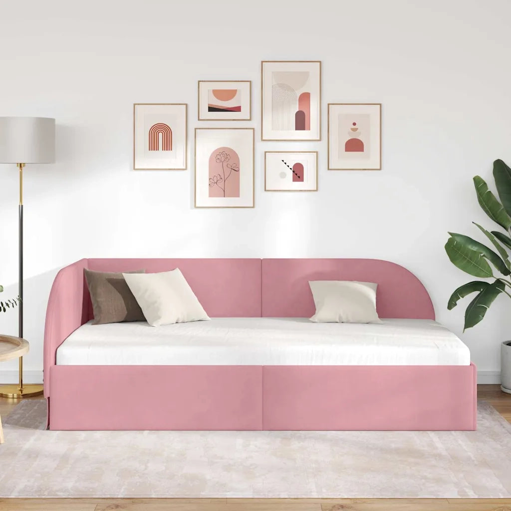 Cornice del letto ad angolo Rosa 80 cm x 200 cm Velluto