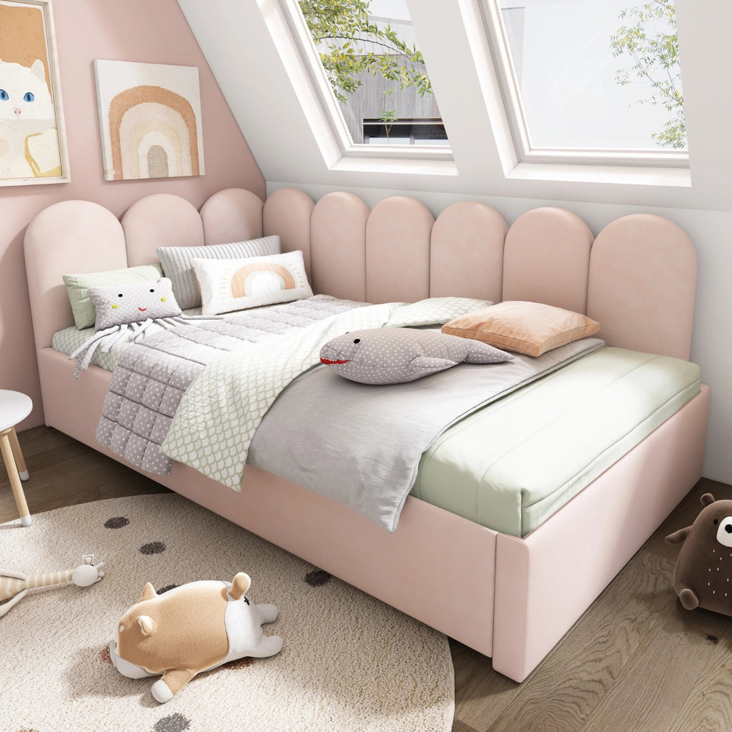 Letto con letto estraibile 90 × 200 cm con secondo letto 90 × 190 cm rivestito in velluto rosa