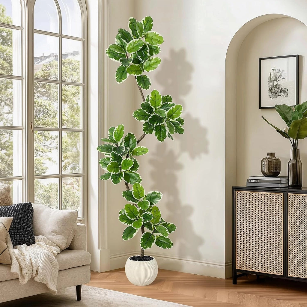 Ficus Lyrata Pianta Artificiale da Interno 150 cm con Vaso e Ciottoli Decorativi