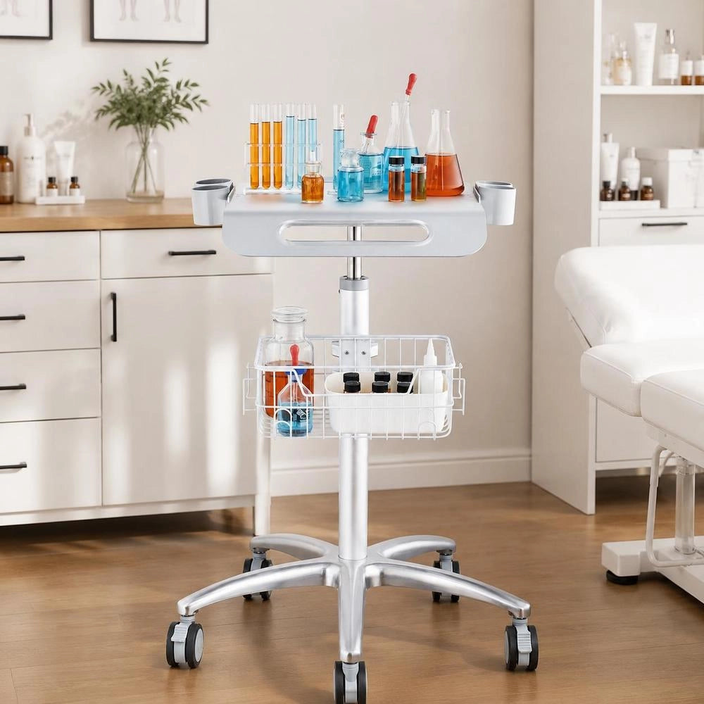 Medical Trolley, Salon Trolley With Wheels, Mobile Rolling Trolley 68-109 Cm Height Adjustable, Metal Salon Stations For Hairdressers, Rolling Desktop Laboratory Trolley For Clinic, Beauty And Salon