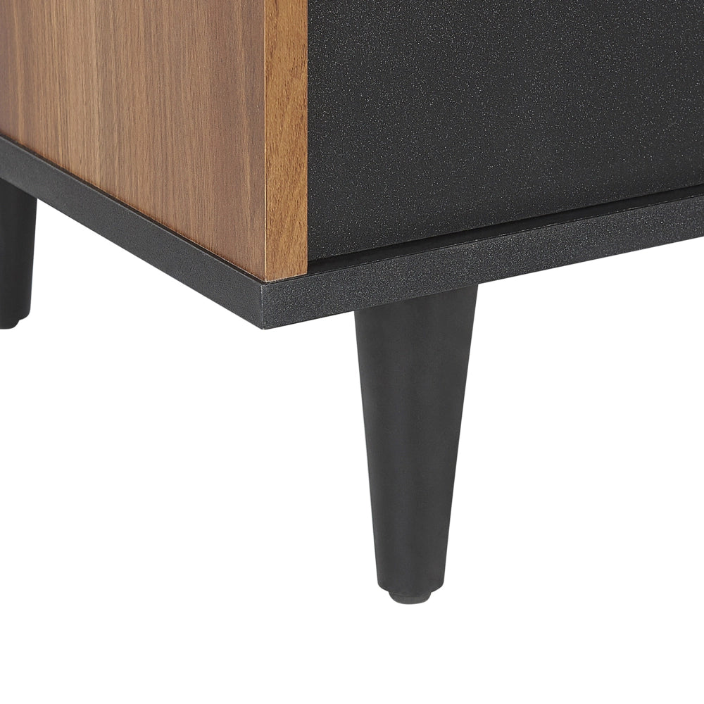 Credenza Nera con Mobiletto in Truciolare di Legno Scuro 3 Cassetti 2 Ante Mobili Soggiorno