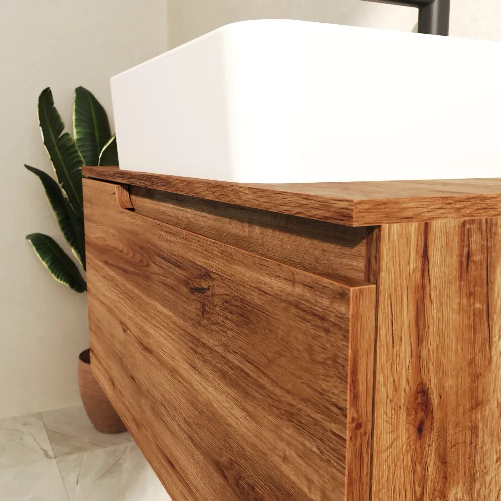 Mobile bagno sospeso 80 cm un cassetto rovere scuro con top | Berg