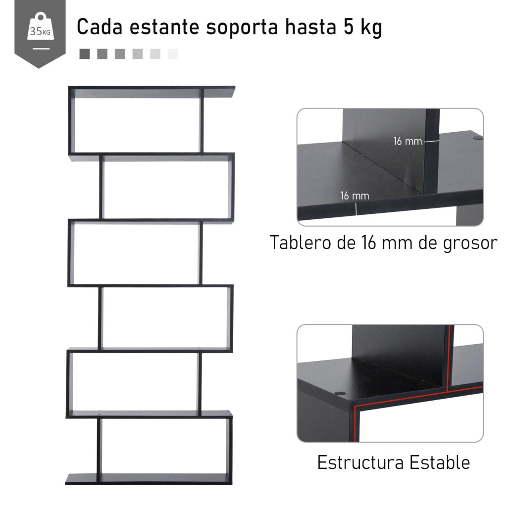 Libreria con 6 ripiani ¨C Xylo ¨C legno nero 80x23x192 cm