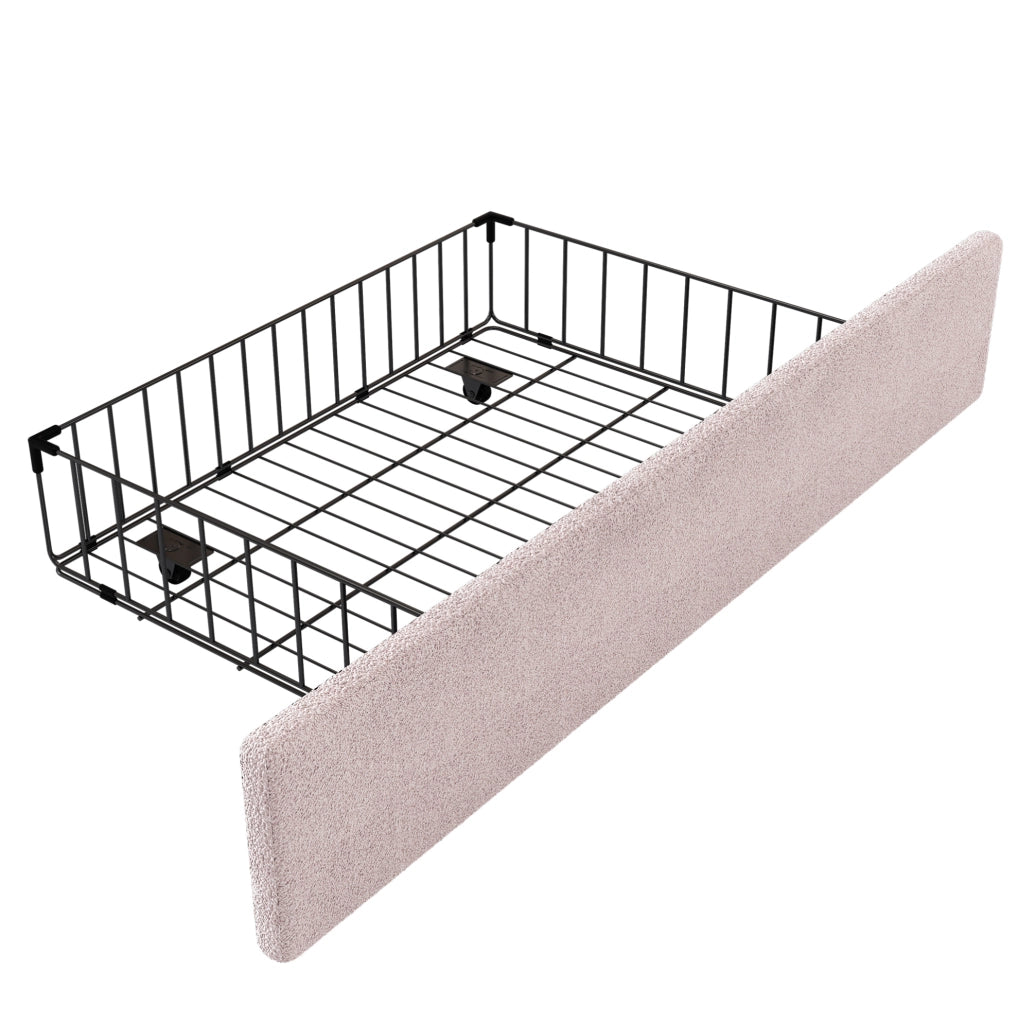 Letto per bambini 90x200 cm imbottito rosa con testiera coniglio e due cassetti