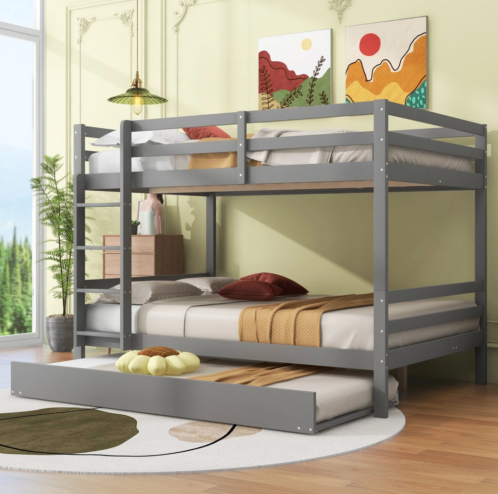 Letto a castello 140x200 cm con letto estraibile in pino e MDF grigio