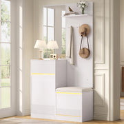 Guardaroba da ingresso bianco con scarpiera, specchio e LED