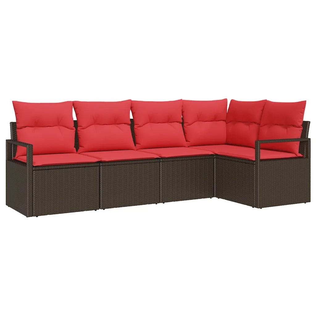 Set Divano da Giardino 5 pcs Marrone e Rosso polyrattan 3355053