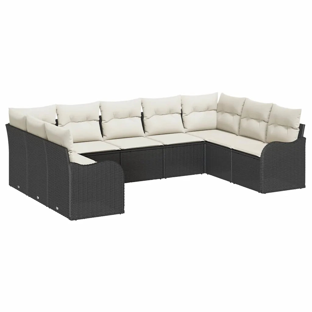 Set Divano da Giardino 9 pcs Nero e bianco polyrattan