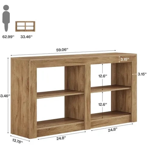 Tavolo consolle 150x35x85 cm con 3 ripiani aperti e 4 vani in MDF marrone