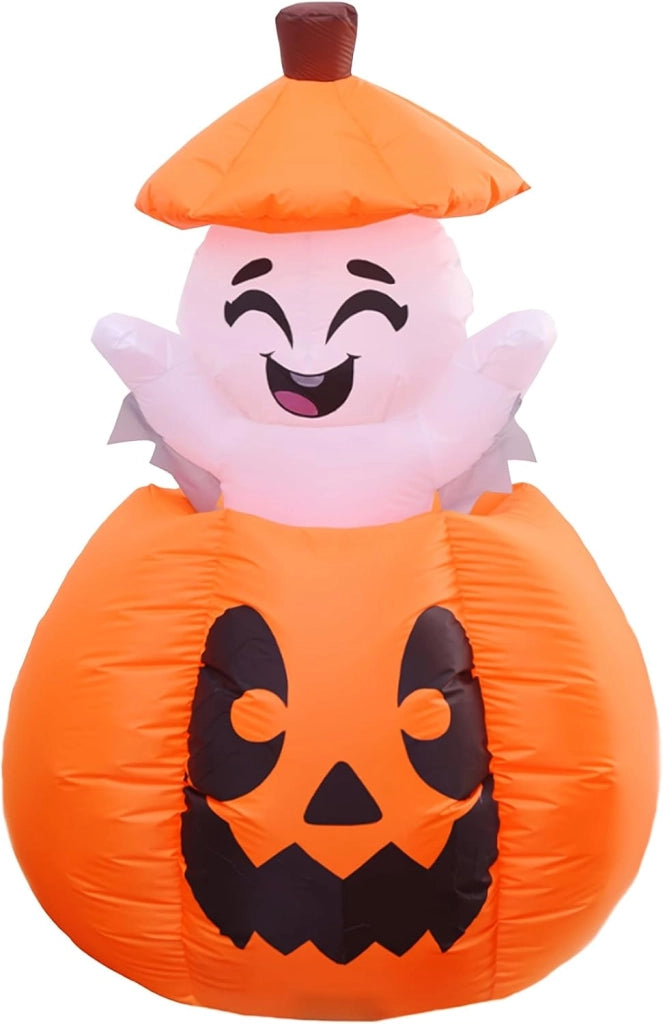 Fantasma e Zucca Gonfiabili di Halloween 150cm con Luci LED e Timer Decorazione da Giardino