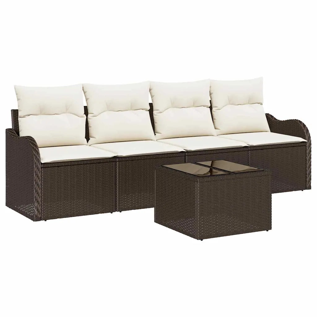 Set Divano da Giardino con cuscino 5 pcs Marrone e Crema