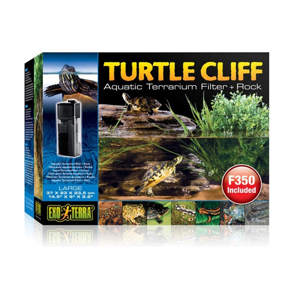 Exoterra Turtle Cliff Large -  Roccia + Filtro con Tripla Azione per Acqua Terrari- Misure cm 37x23x23,5H