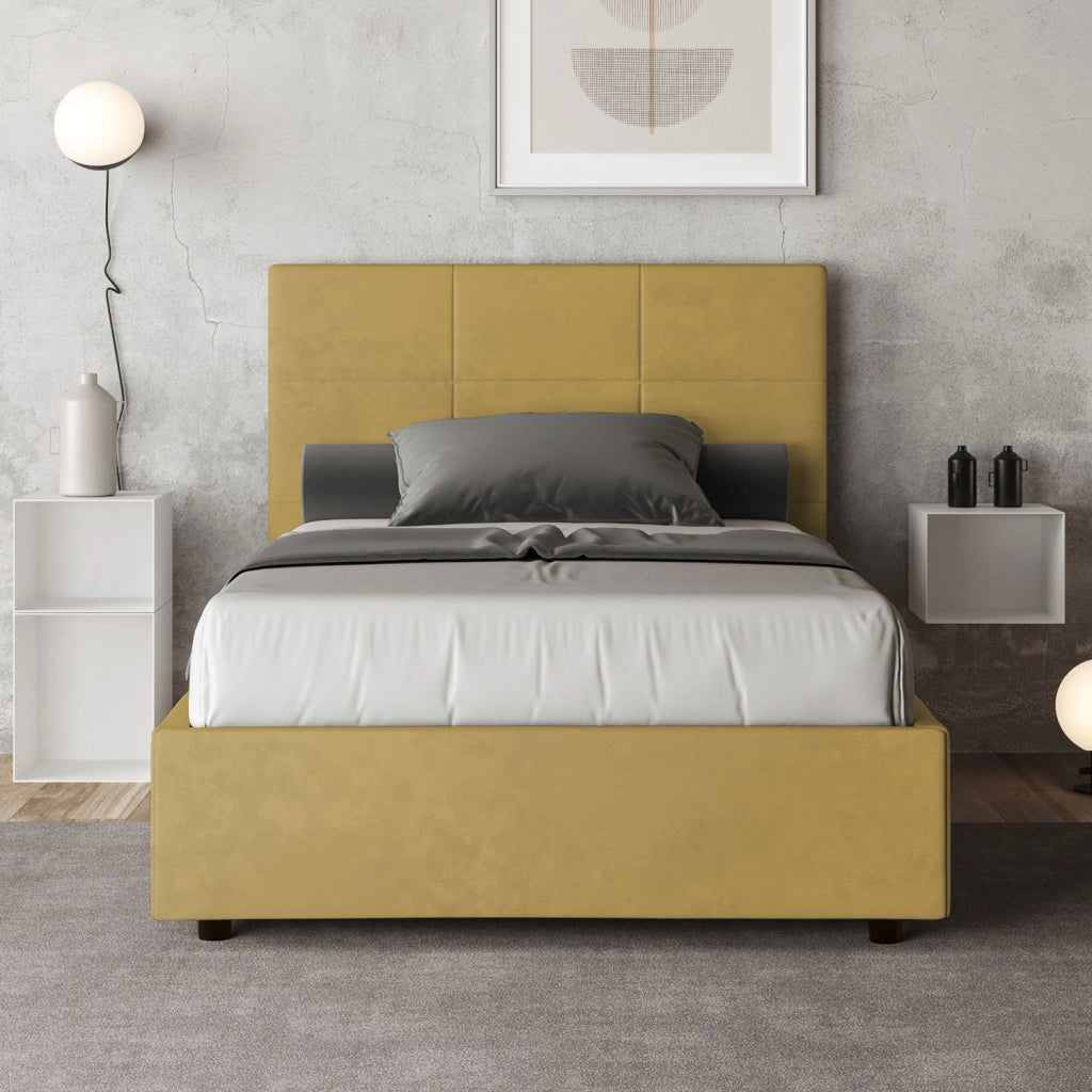 BS COM Letto una piazza e mezza contenitore imbottito 120x200 microfibra ocra
