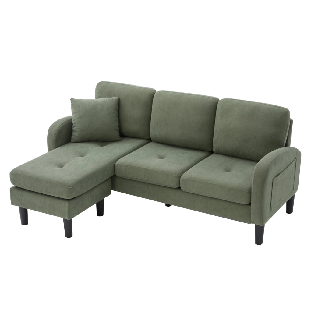 Divano angolare a L 3 posti con chaise longue 166x118x77 cm, tessuto in corda, gambe in plastica, design modulare