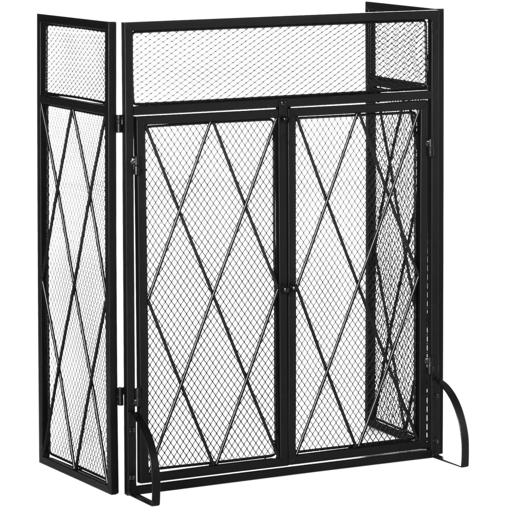 Parascintille a 3 pannelli in metallo nero 120 x 79 cm per camino interno