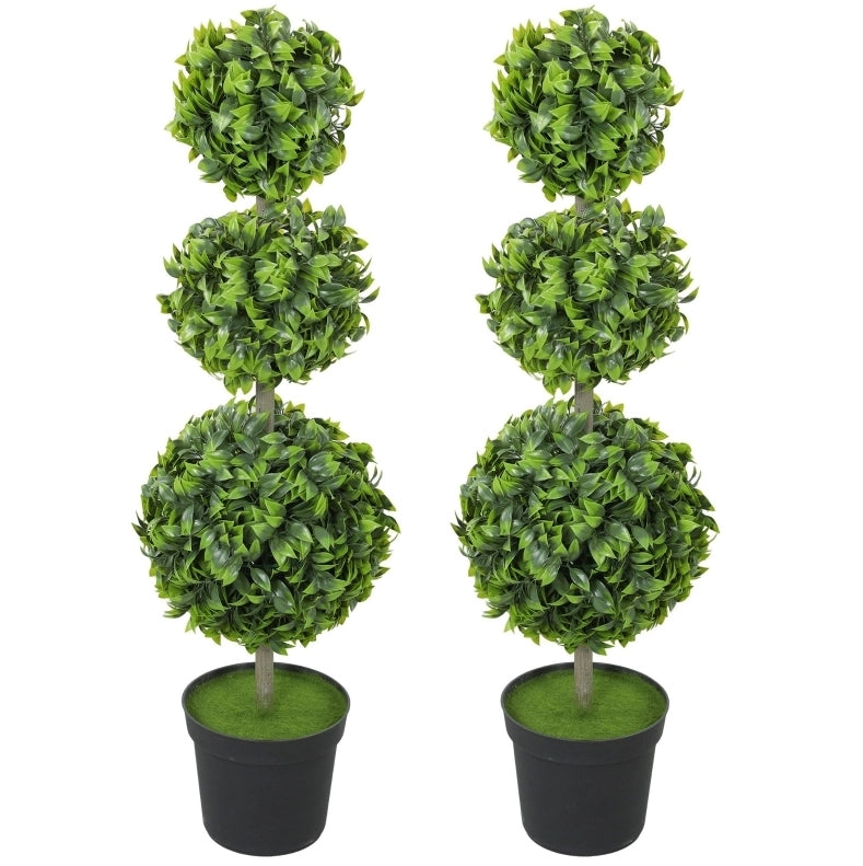 Set di 2 alberi artificiali a sfera 100 cm verdi in plastica con vaso