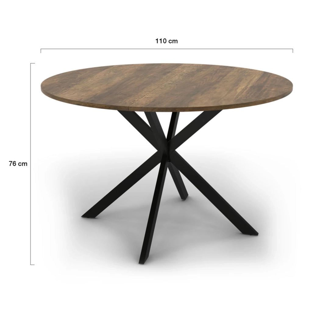 IDMarket - HAWKINS Mesa de comedor redonda para 6 personas con patas de araña negras y de madera antigua 110 cm