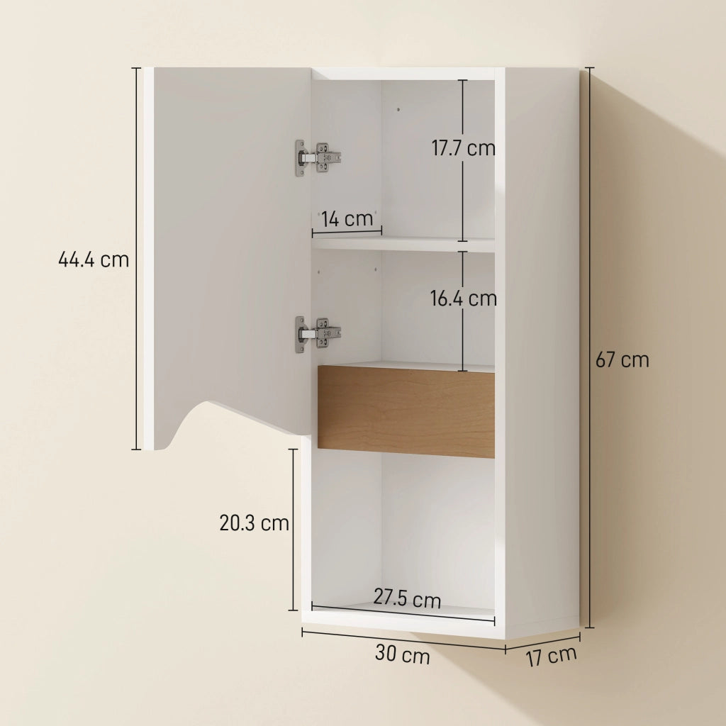 Pensile Bagno 30x17x67 cm con Ripiano Aperto e Armadietto in Legno Bianco e color Legno
