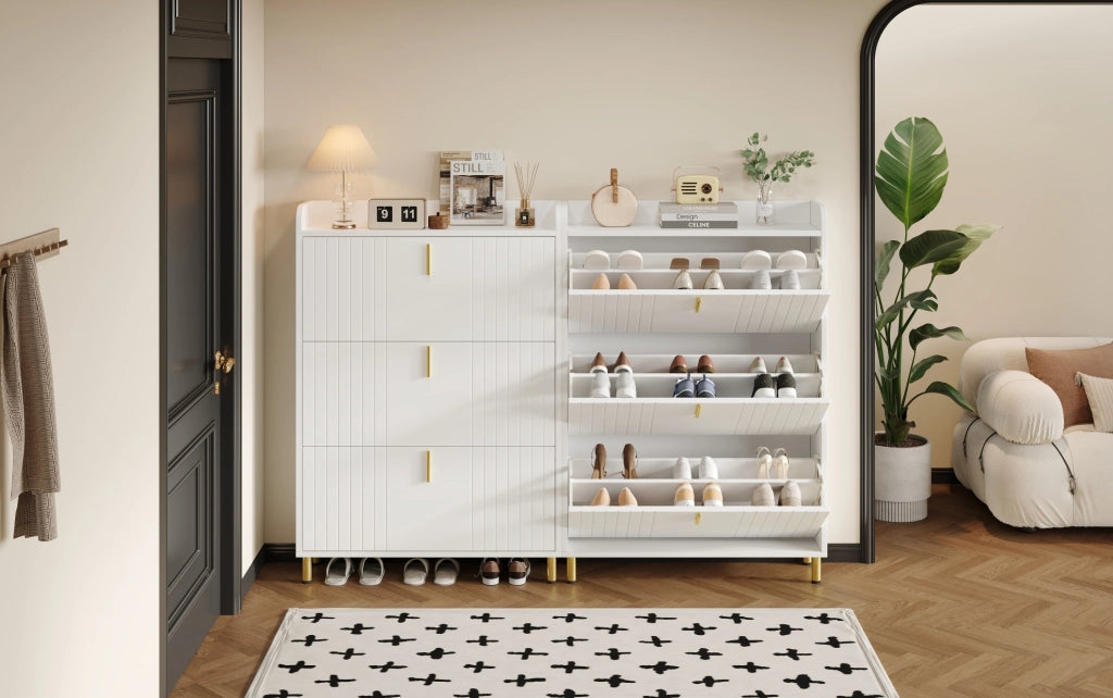 Scarpiera in MDF bianca a 3 livelli con ripiani regolabili; 80 ¡Á 23 ¡Á 123.5 cm